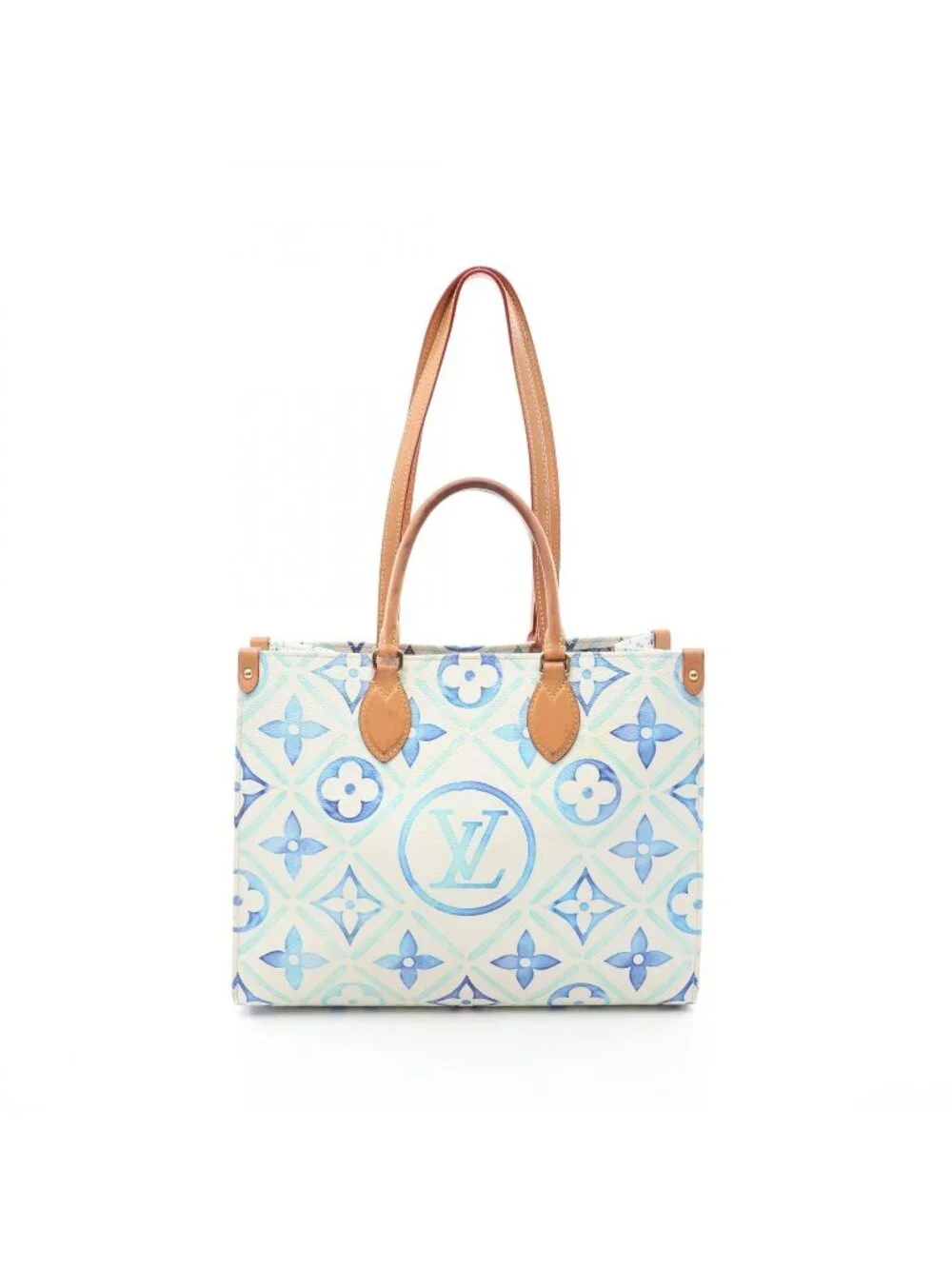 Louis Vuitton Tote Bag On The Go MM Monogram Tile Lagoon 2-Way Blue Canvas